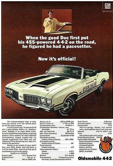 1970 Olds 442 Indy 500 Pace Car In Dr Oldsmobile Print Ad Oldsmobile