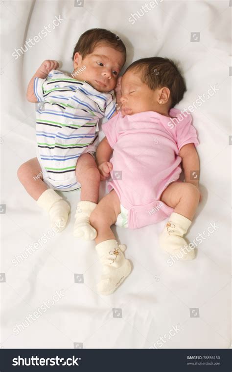 Portrait Beautiful Twin Babies Boy Girl Stock Photo