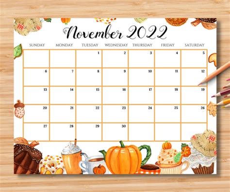 Editable November Calendar Happy Thanksgiving Planner W Etsy