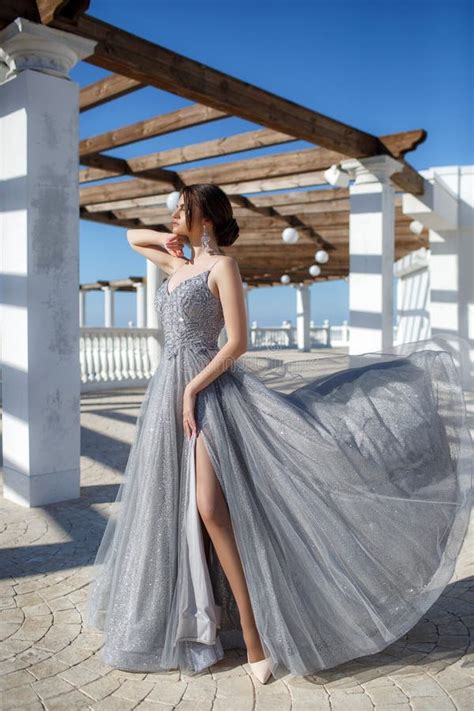Young Woman In Elegant Evening Dress Studio Shot Stock Photo Image