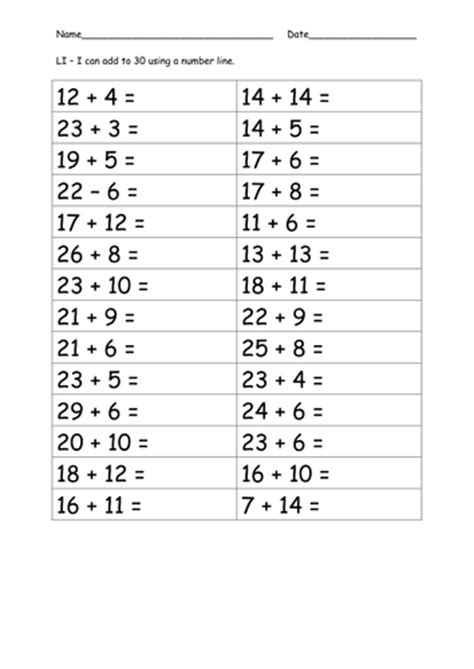 Adding Numbers To 30 Worksheets