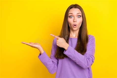 Photo Of Funny Excited Shocked Businesswoman Hold Her Palm Unexpected Reaction Finger Pointing