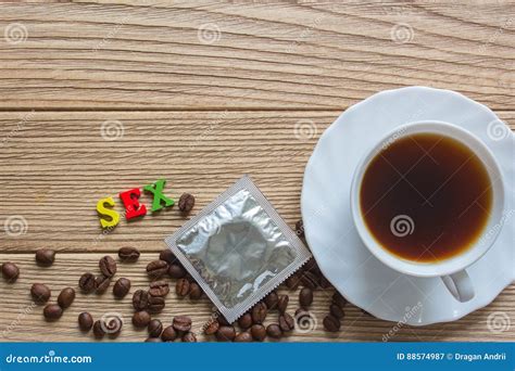 Word Sex Condom And A Cup Of Coffee Stock Image Image Of Beauty