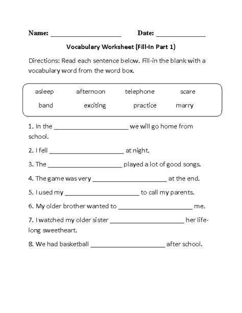 Vocabulary Worksheets Vocabulary Worksheet