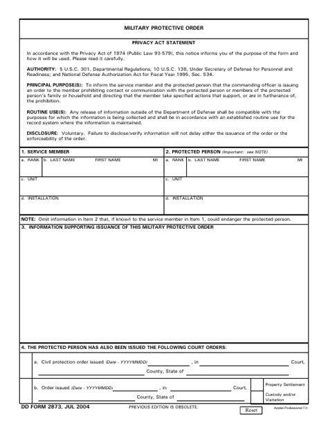 Dd Form 2873 Download Fillable Pdf Military Protective Order