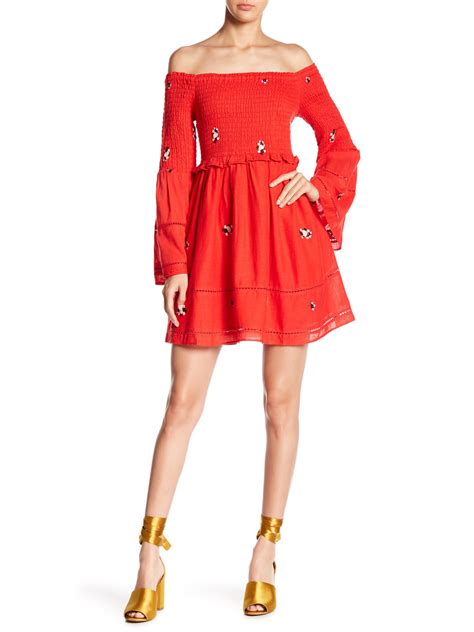 Free People Free People Red Counting Daisies Embroidered Off The