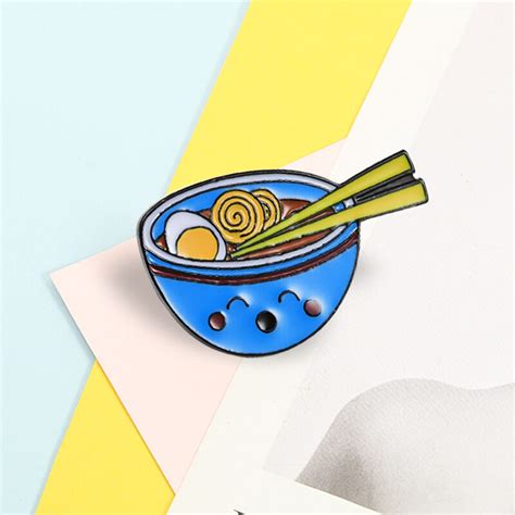 Ramen Enamel Pins Japanese Style Smile Salmon Noodle Bowl Brooches Cute