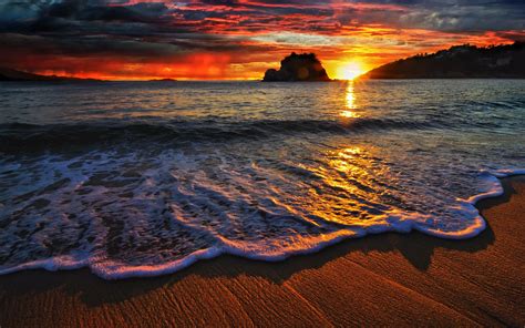 Beach Sea Landscape Nature Sunset Wallpapers Hd