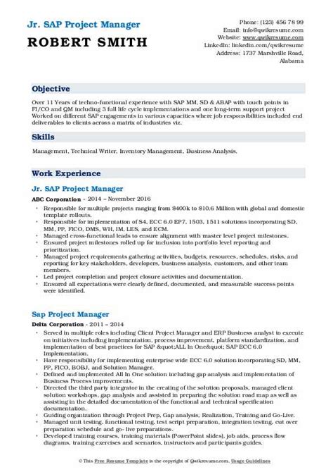 Sap Project Manager Resume Samples Qwikresume