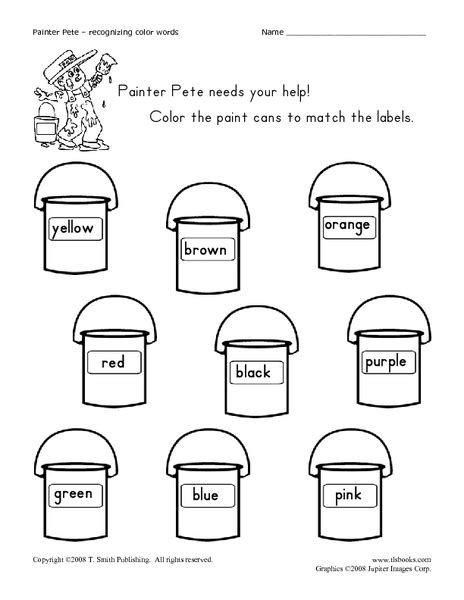 Recognizing Color Words Worksheet For Kindergarten Lesson Planet