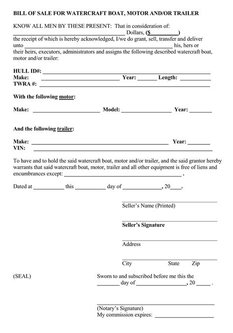 Boat Trailer Bill Of Sale Form Free Printable
