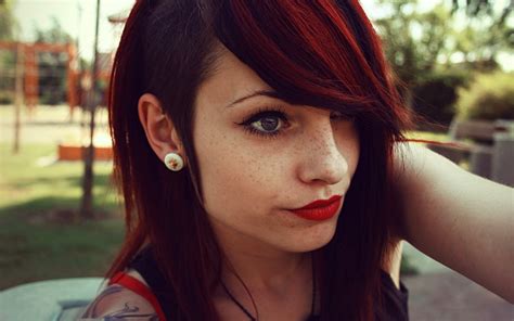 Redhead 1080p Lipstick Teen Sidecut Women Hd Wallpaper