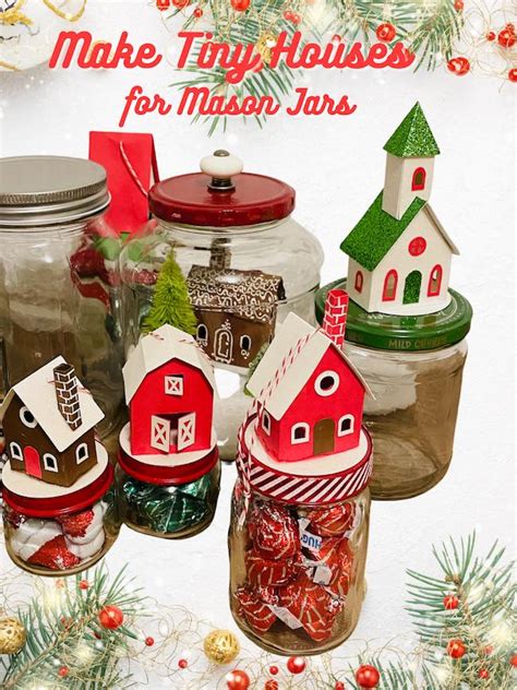Tiny Christmas Houses For Mason Jars Paper Glitter Glue