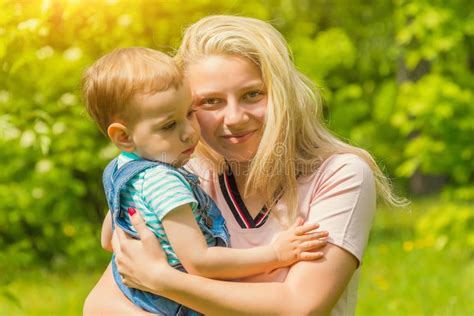 Mom With A Child In Nature In The Park Stock Image Image Of Girl