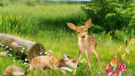 Fawns In Forest Field Wallpaper Nature And Landscape Wallpaper Better