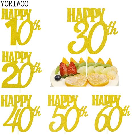 Yoriwoo 20 30 40 50 60 30th Birthday Cake Topper Gold Happy Birthday
