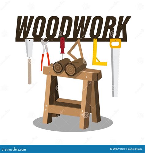Woodwork Vector Cartoon With Wood And Tools Stock Vector Illustration