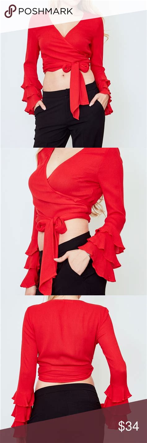 Coming Soon Red Bell Sleeve Tie Front Wrap This Top Is Featured With