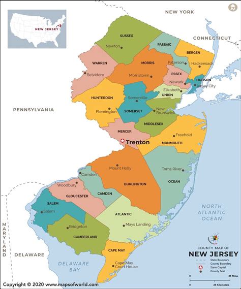 New Jersey State Map With Counties And Cities Hazel Korella