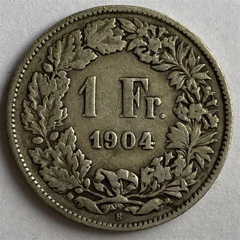 1904 Switzerland Silver One Franc M J Hughes Coins