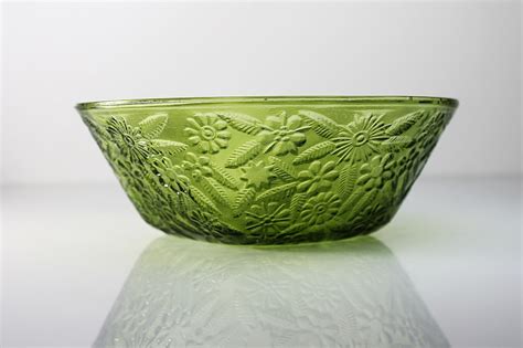 Indiana Glass Salad Bowl Pineapple And Floral Green Depression Etsy