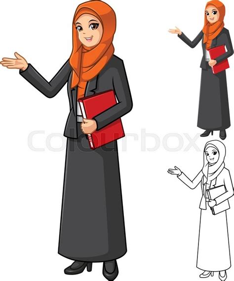 Muslim Businesswoman Wearing Orange Veil Or Scarf With