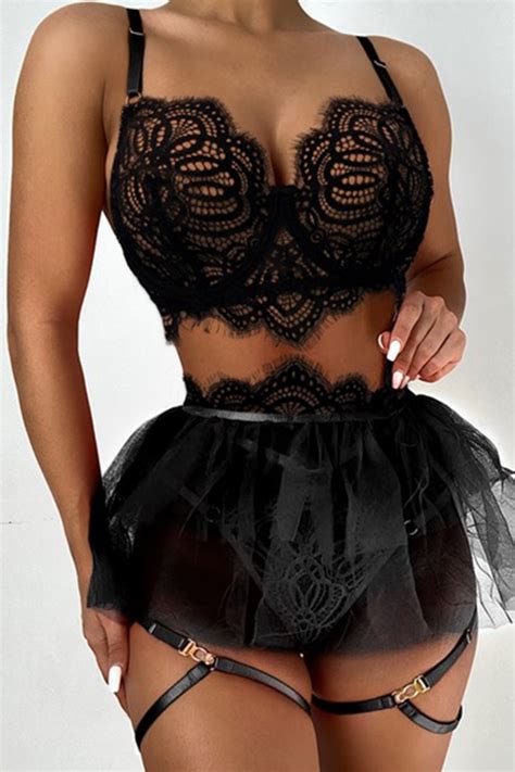 Black Fashion Sexy Patchwork Hollowed Out See Through Backless Lingerie