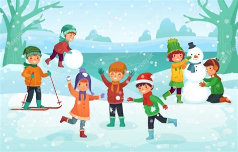 Premium Vector Winter Fun For Kids Happy Cute Children