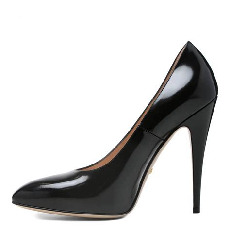Black Leather High Heel Court Shoes Brandalley