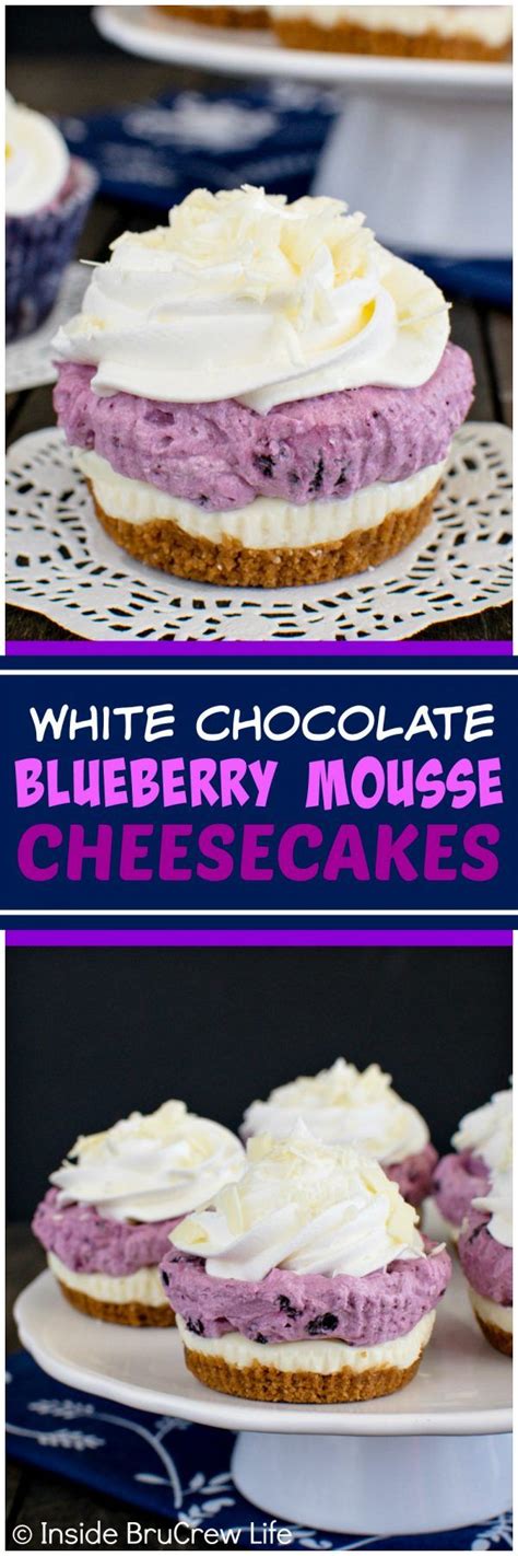 What i like about this cake is how it puffs up during baking but deflates upon cooling. White Chocolate Blueberry Mousse Cheesecakes - layers of ...