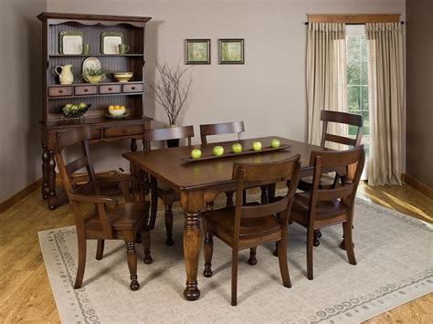Amish Country Farmhouse Expandable Dining Set Table Chairs Hutch Solid
