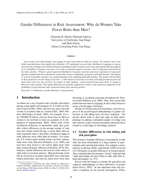pdf gender differences in risk assessment why do women take fewer risks than men christine