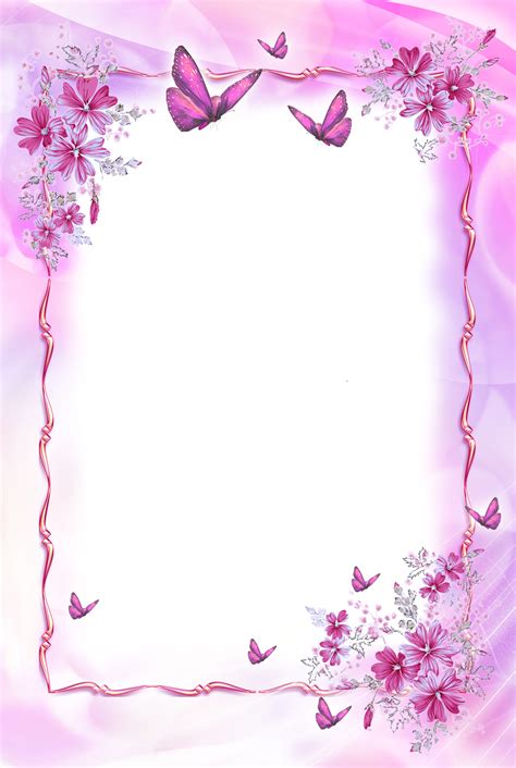 Pink Transparent Frame With Butterflies Floral Border Design