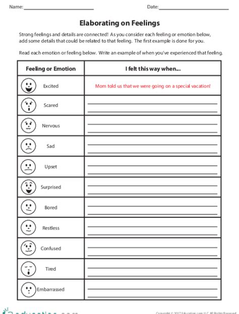Identifying Feelings Worksheet