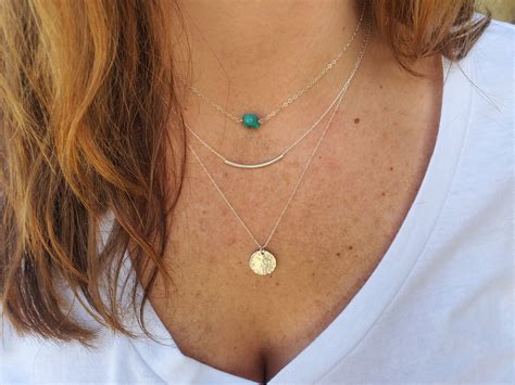 Layered Necklace Set Turquoise Set Of Gold Silver Three Etsy