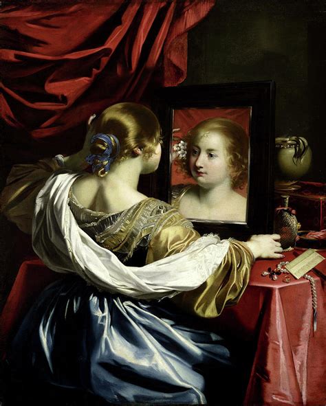 Young Woman Looking In A Mirror Painting By Nicolas Regnier Pixels