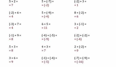 Addition Of Integers With Answers Worksheets | Worksheet Hero