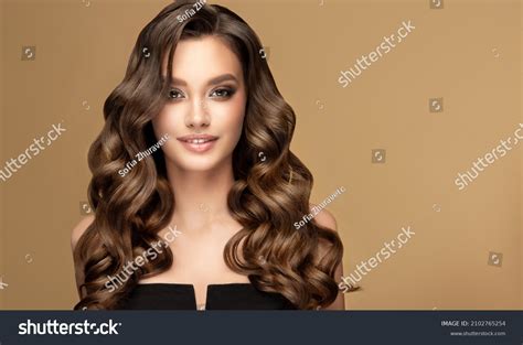 Beautiful Brunette Model Girl Long Curly Stock Photo
