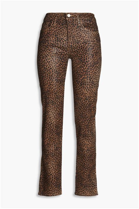 frame le sylvie coated leopard print high rise slim leg jeans the outnet