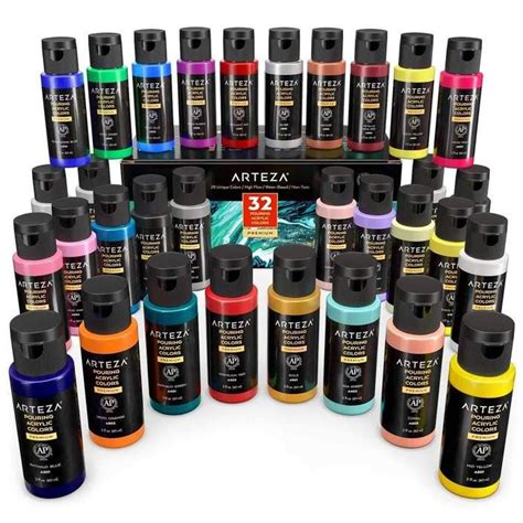 Pouring Acrylic Paint 60ml Bottles Set Of 32 Acrylic Paint Set