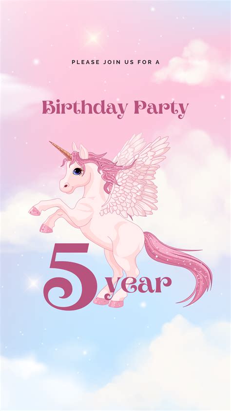 Unicorn Birthday Invitations Birthday Poster Pink Invitations