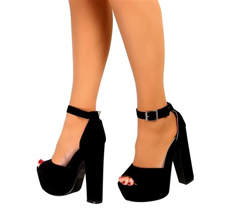 Ladies Ankle Strap Peep Toe Platform Chunky Block High Heel Sandals