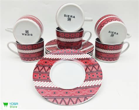 Cangkir Keramik Set Teh Kopi Motif Batik 12 Pc Premium Quality