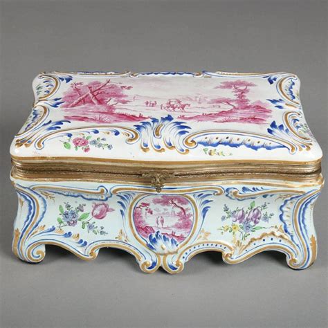 Antique French Gilt And Painted Jeeaux Porcelain And Bronze Dresser Box