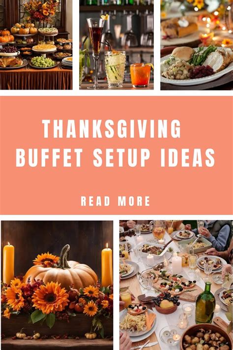 thanksgiving buffet setup with pumpkins and other foods