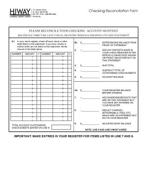 Printable Checking Account Reconciliation Worksheet Forms And