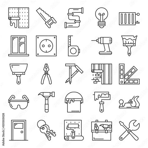 Home Repair Icon Set Vector Isolated Collection Of Simple Line Icons