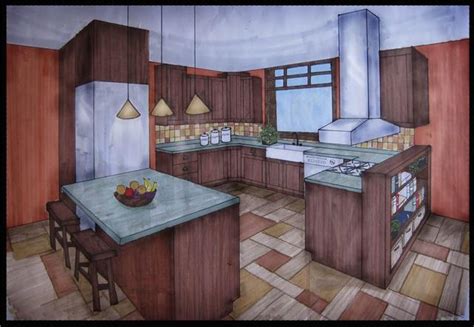 Two Point Perspective Kitchen Perspective Art Point Perspective