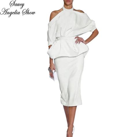Saucy Angelia Women Sexy 2 Piece Set White Hollow Out Summer Dress 2018 Off Shoulder Vestidos