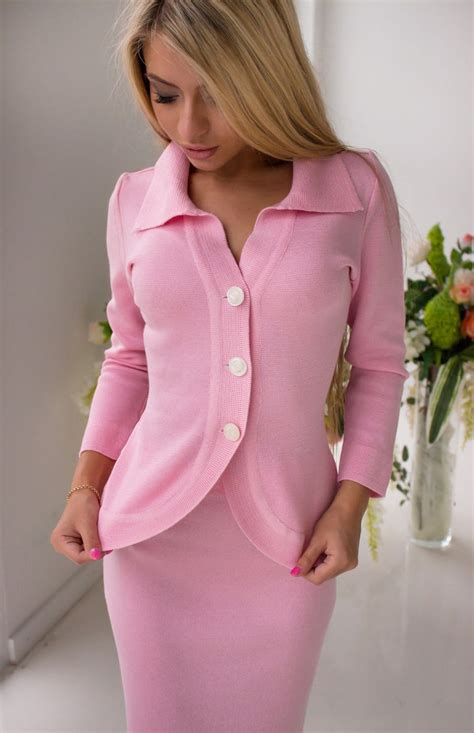 Knitted Two Piece Pink Suit Business Lady Consists Etsy